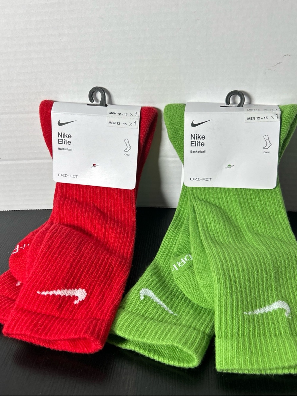 Nike Elite Crew Socks in Red and Bright Green with White Swoosh size 12-15